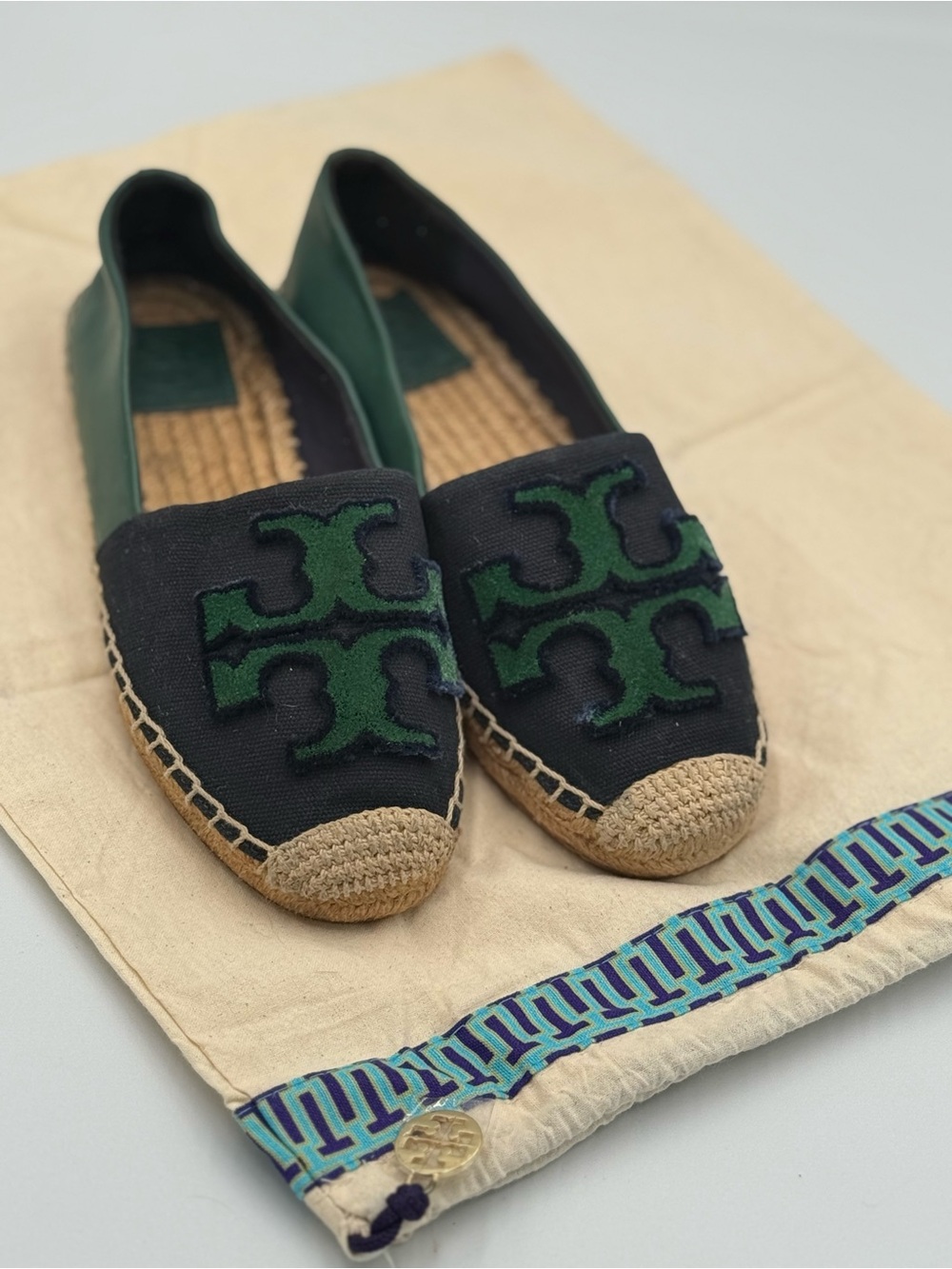 Tory Burch blue Canvas Espadrilles with Green Logo